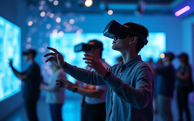 VRヘッドセットを装着し、バーチャル空間でデザイン作業を行う参加者